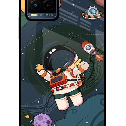 Cartoon Astronaut Vivo Y21/Y21s/Y33s Glass Case Back Cover by Casekaro