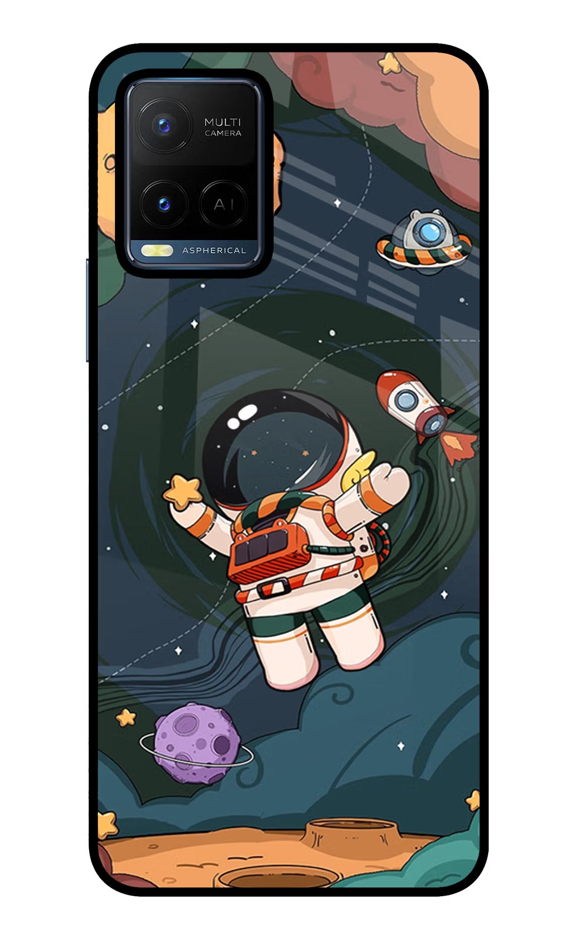 Cartoon Astronaut Vivo Y21/Y21s/Y33s Glass Case Back Cover by Casekaro