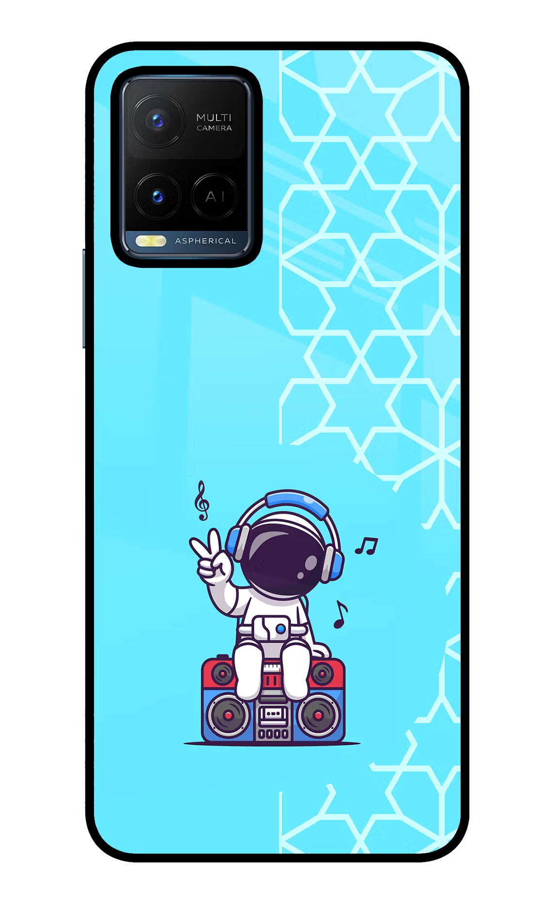 Cute Astronaut Chilling Vivo Y21/Y21s/Y33s Glass Case Back Cover by Casekaro