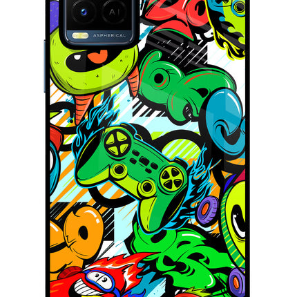 Game Doodle Vivo Y21/Y21s/Y33s Glass Case Back Cover by Casekaro
