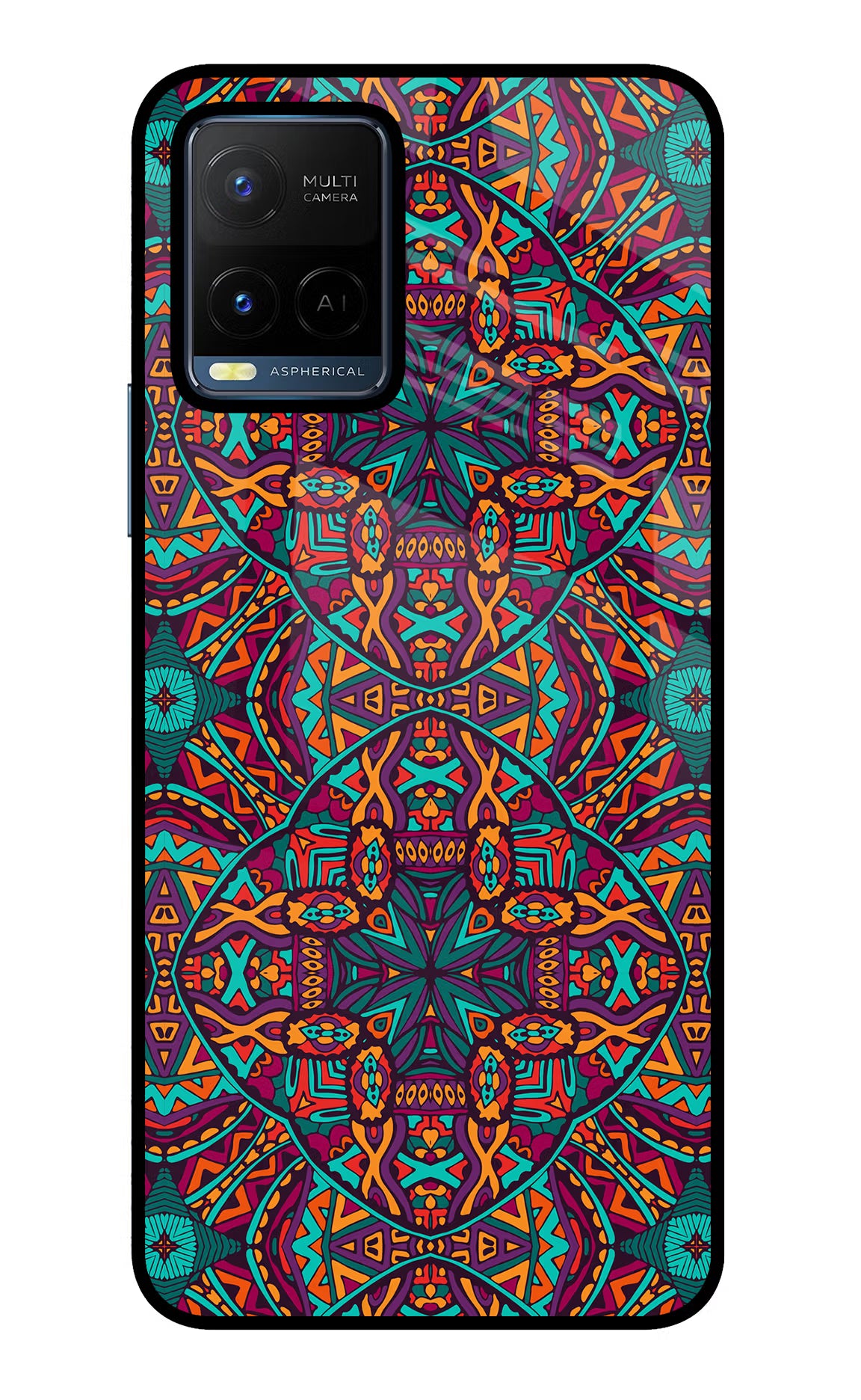 Colour Mandala Vivo Y21/Y21s/Y33s Glass Case Back Cover by Casekaro
