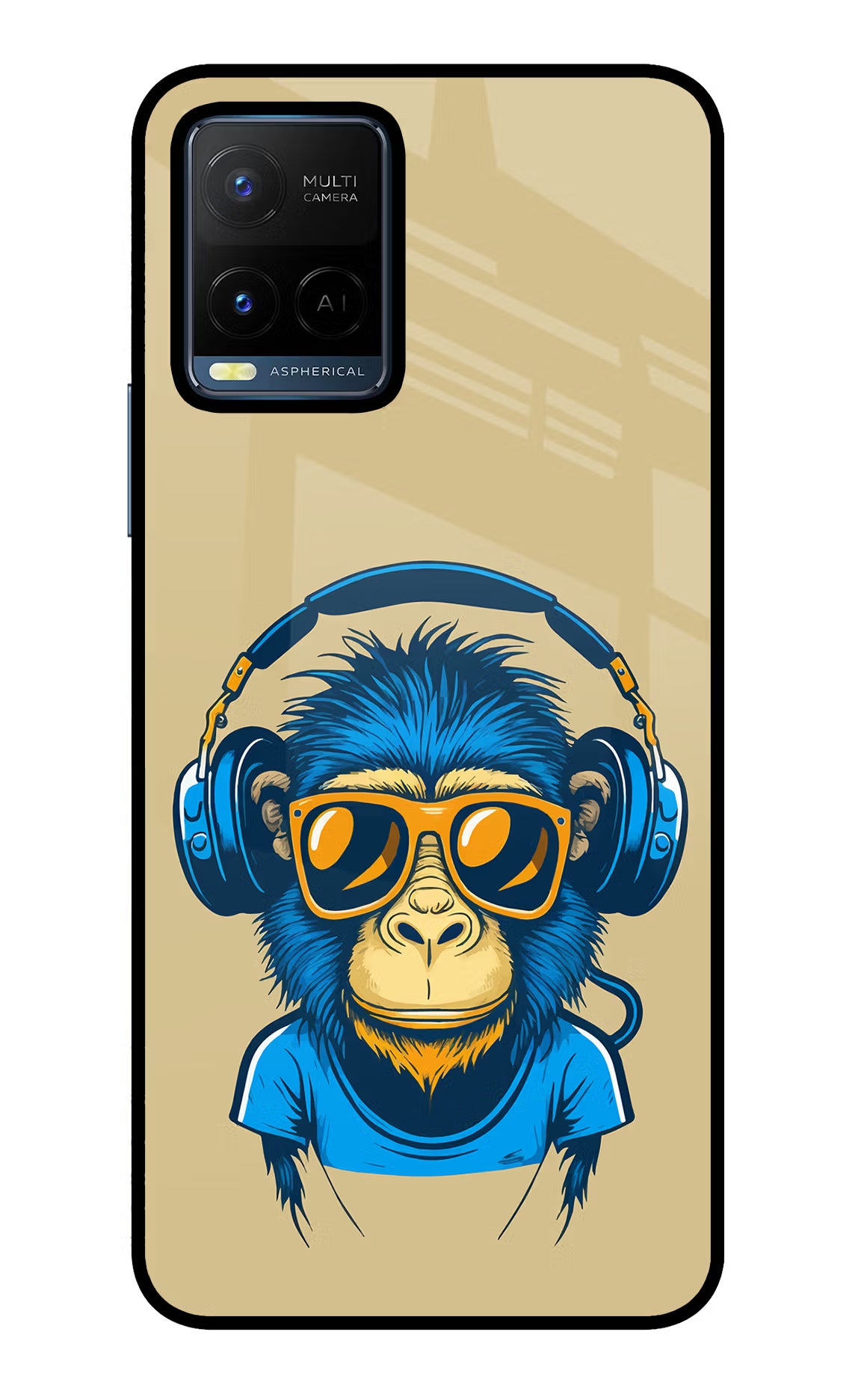 Monkey Headphone Vivo Y21/Y21s/Y33s Glass Case Back Cover by Casekaro