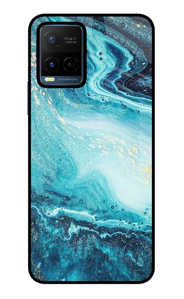 Blue Glitter Marble Vivo Y21/Y21s/Y33s Glass Case