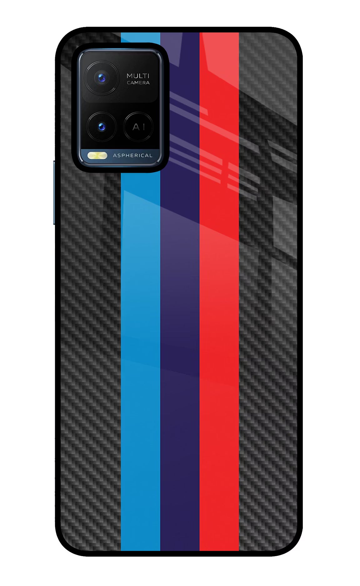 BMW Stripes Pattern Vivo Y21/Y21s/Y33s Glass Case Back Cover by Casekaro
