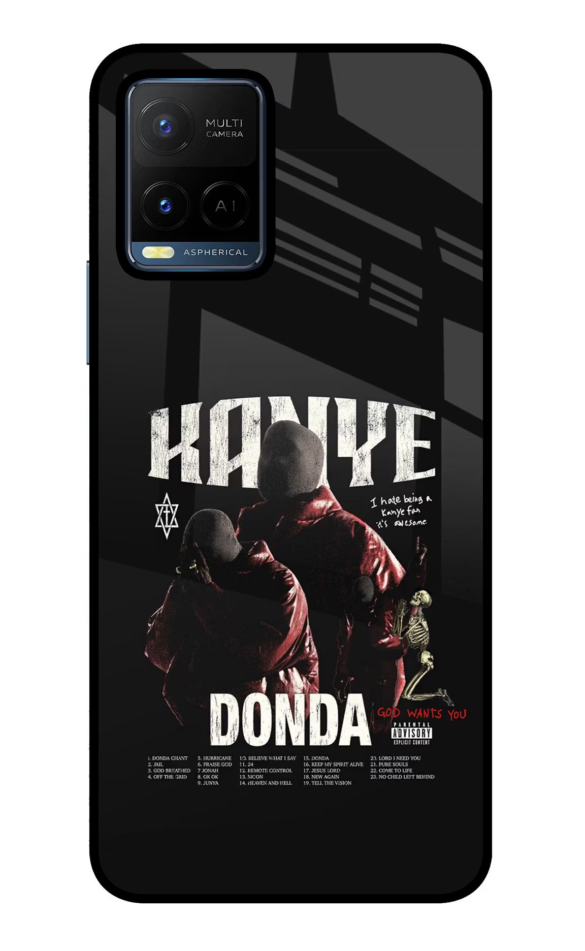 Donda Kanye West Vivo Y21/Y21s/Y33s Glass Case Back Cover by Casekaro