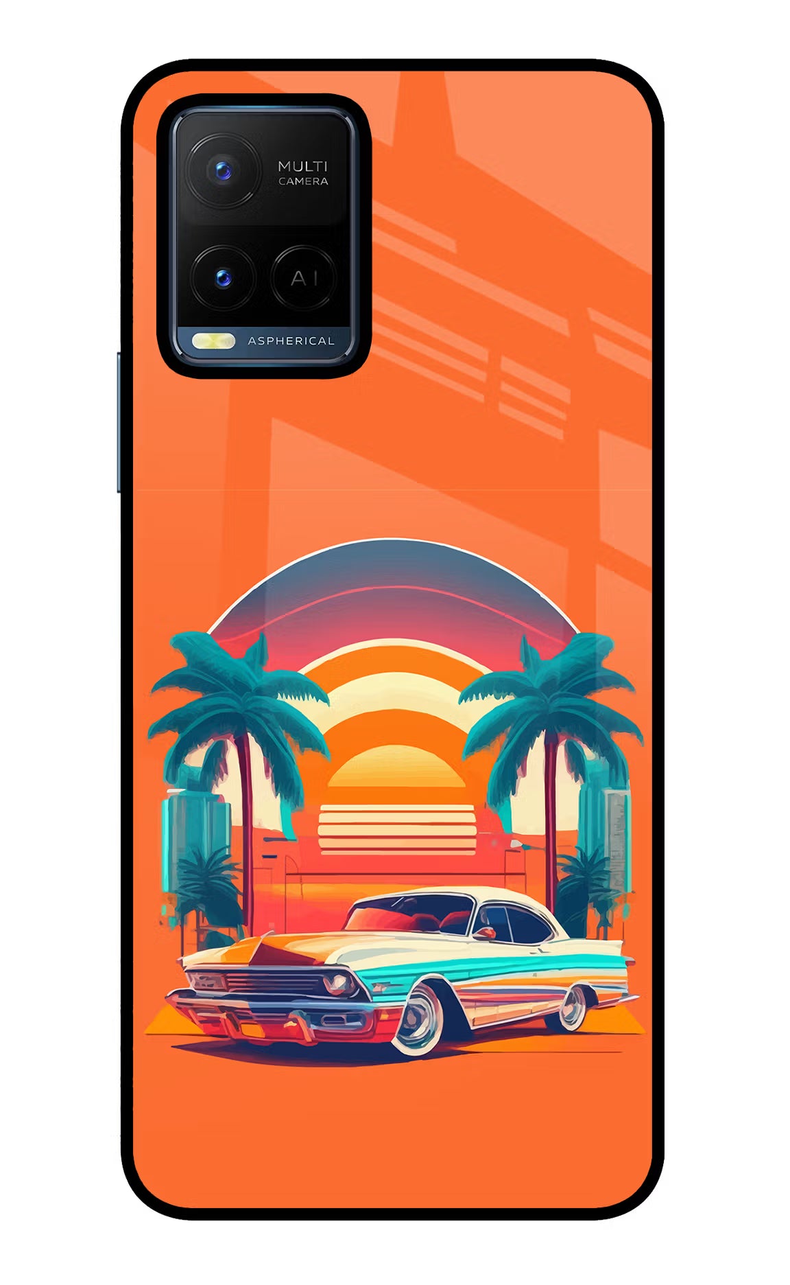 Palm Drive 80s Vivo Y21/Y21s/Y33s Glass Case Back Cover by Casekaro