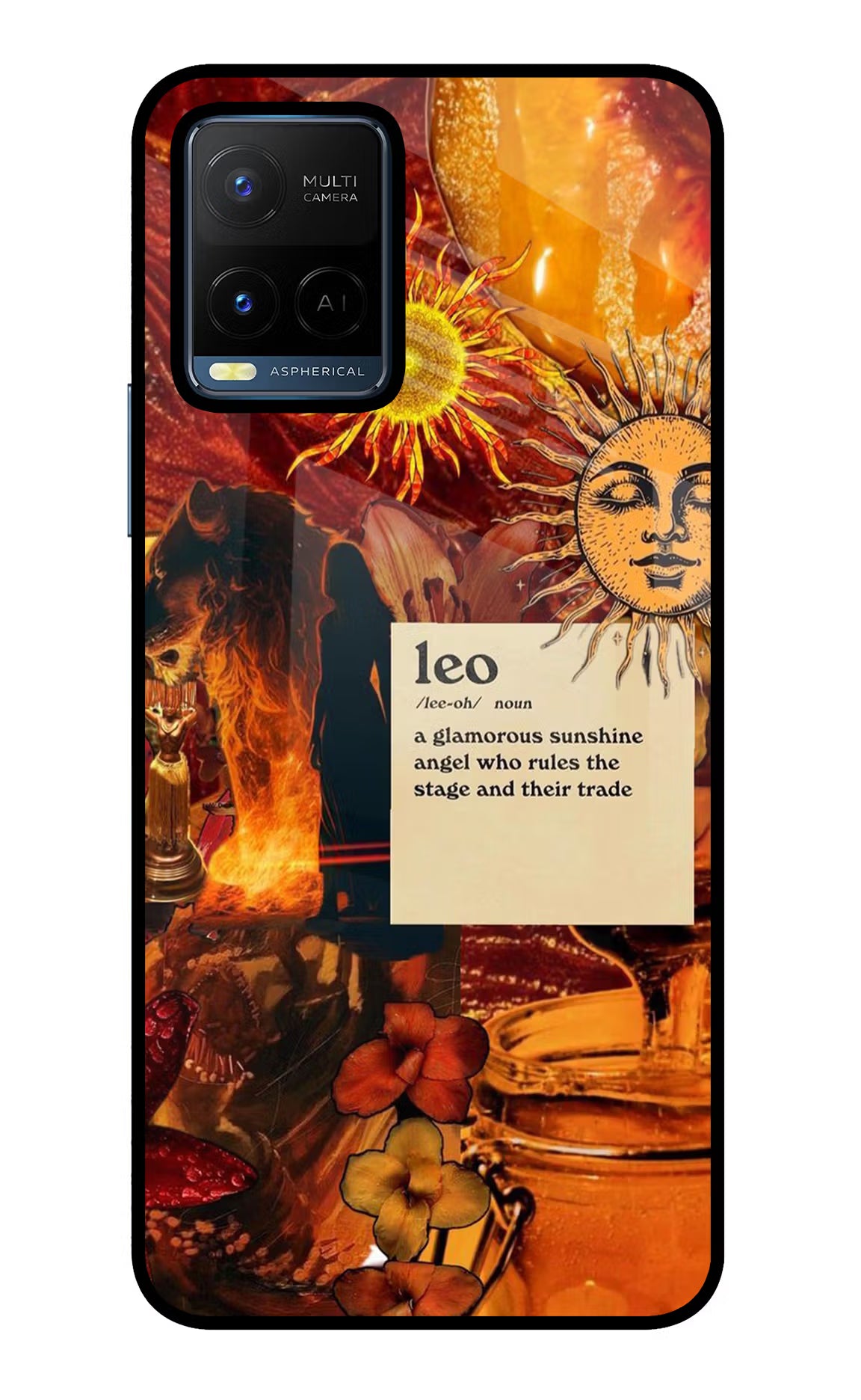 Leo Zodiac Vivo Y21/Y21s/Y33s Glass Case Back Cover by Casekaro