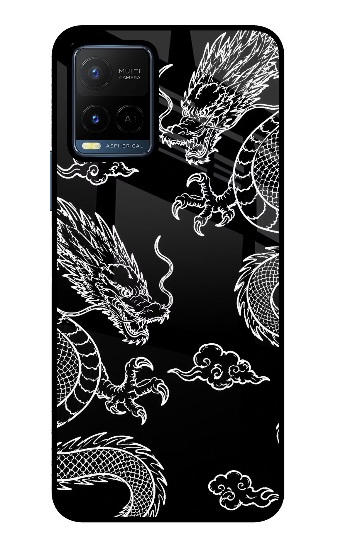 Twin Dragons Vivo Y21/Y21s/Y33s Glass Case Back Cover by Casekaro