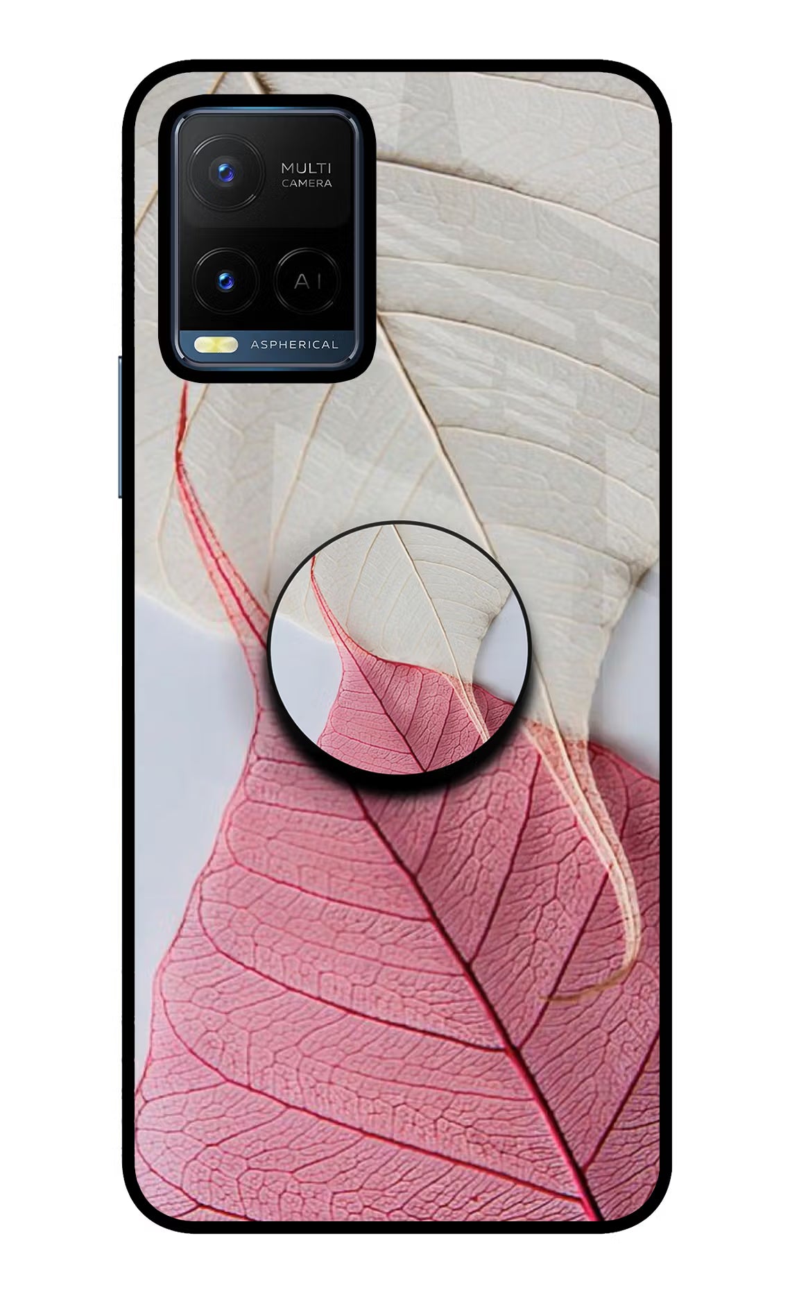 White Pink Leaf Vivo Y21/Y21s/Y33s Glass Case