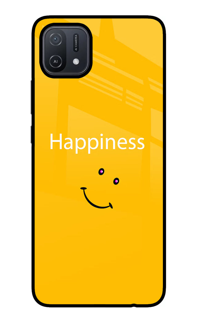 Happiness With Smiley Oppo A16 Glass Case Back Cover by Casekaro
