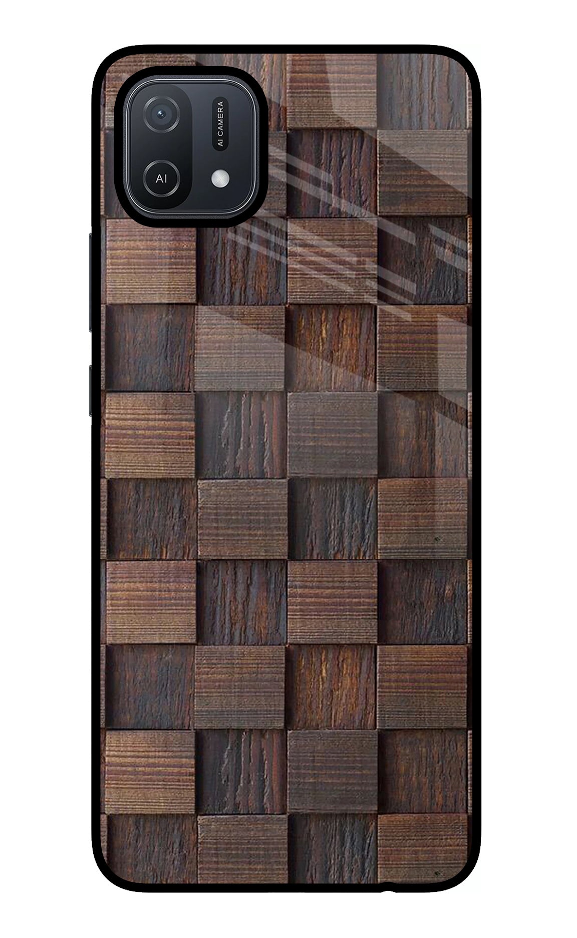 Wooden Cube Design Oppo A16 Glass Case