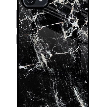 Black Marble Texture Oppo A16 Glass Case Back Cover by Casekaro
