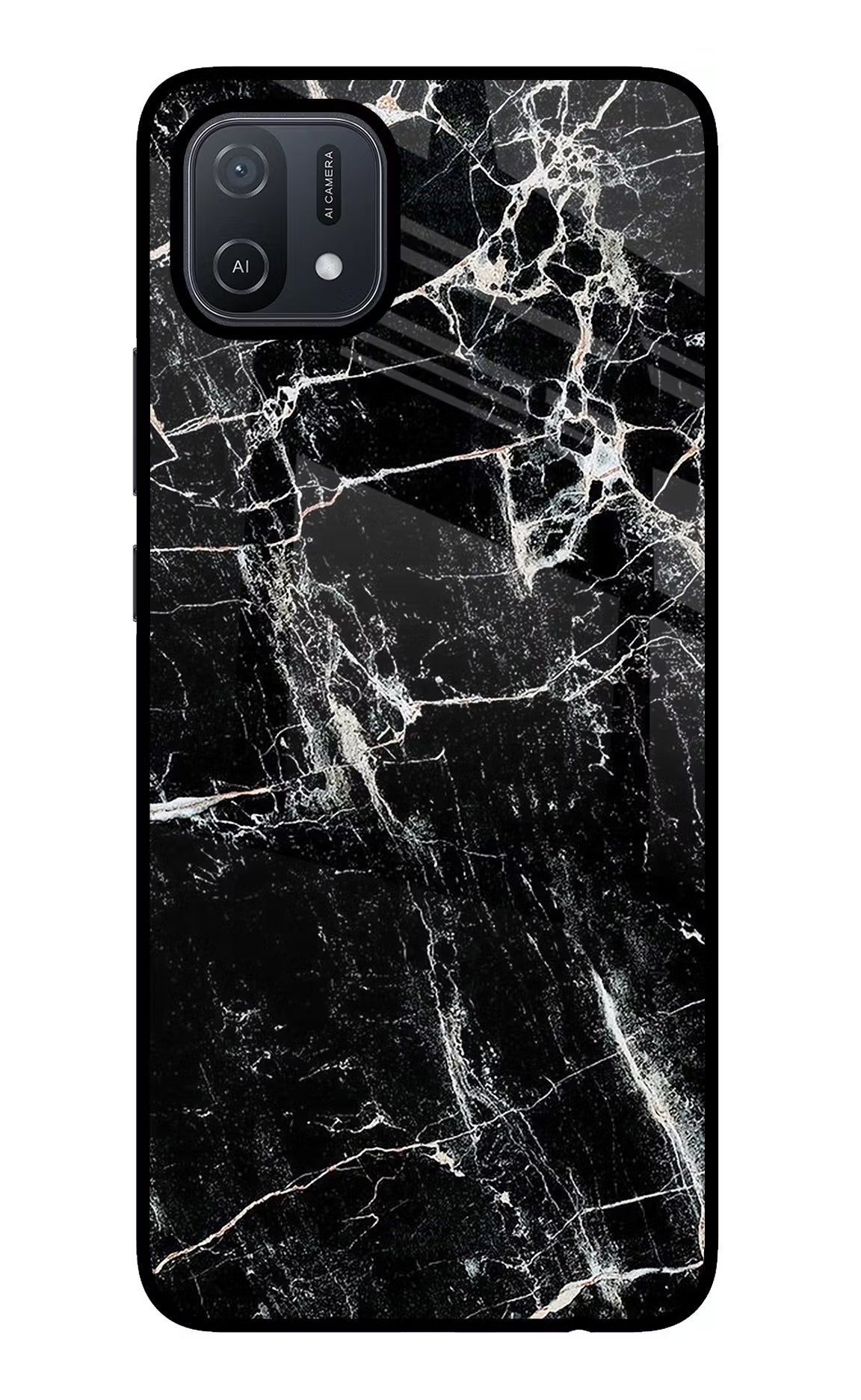 Black Marble Texture Oppo A16 Glass Case Back Cover by Casekaro