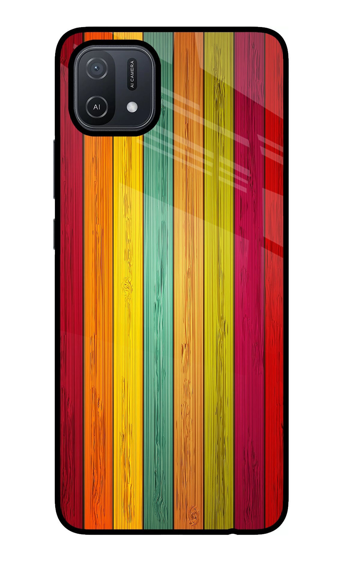 Multicolor Wooden Oppo A16 Glass Case