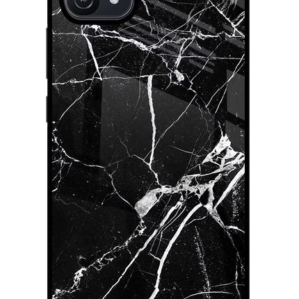 Black Marble Pattern Oppo A16 Glass Case Back Cover by Casekaro