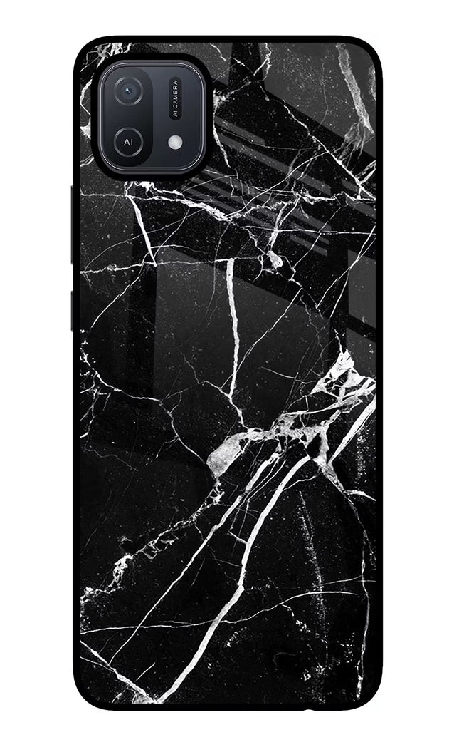 Black Marble Pattern Oppo A16 Glass Case Back Cover by Casekaro