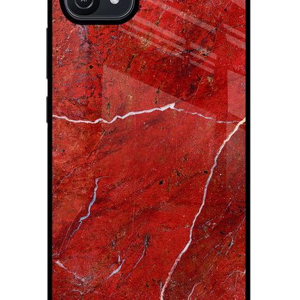 Red Marble Design Oppo A16 Glass Case Back Cover by Casekaro