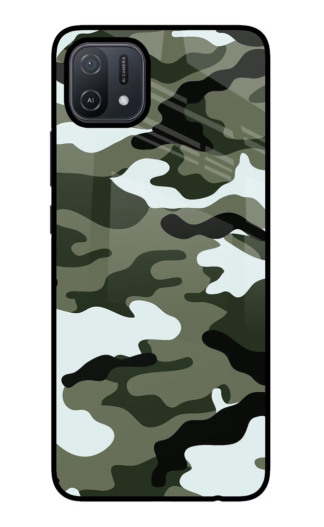 Camouflage Oppo A16 Glass Case Back Cover by Casekaro