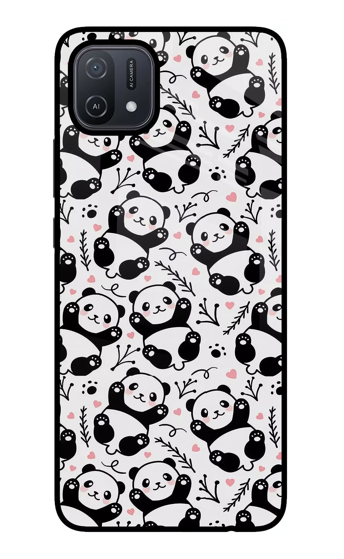 Cute Panda Oppo A16 Glass Case Back Cover by Casekaro