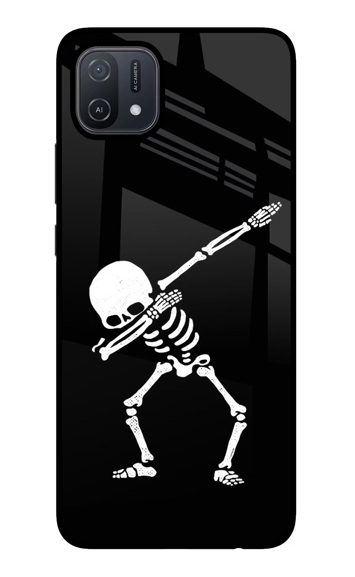 Dabbing Skeleton Art Oppo A16 Glass Case Back Cover by Casekaro