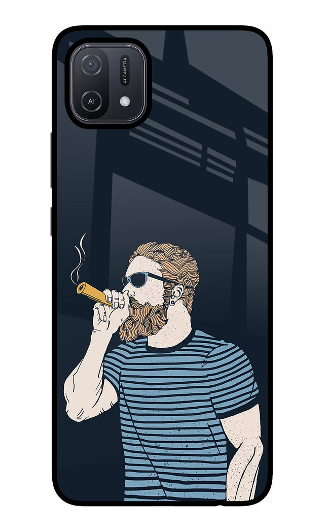 Smoking Oppo A16 Glass Case Back Cover by Casekaro