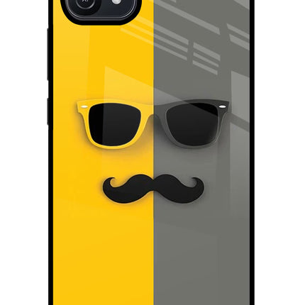Sunglasses with Mustache Oppo A16 Glass Case Back Cover by Casekaro