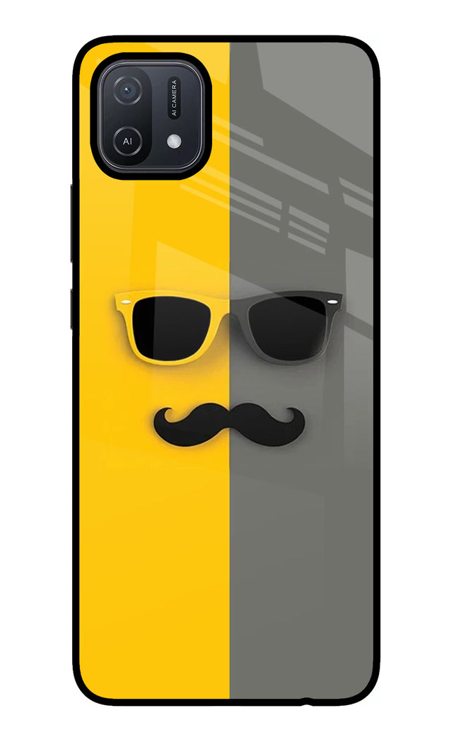 Sunglasses with Mustache Oppo A16 Glass Case Back Cover by Casekaro