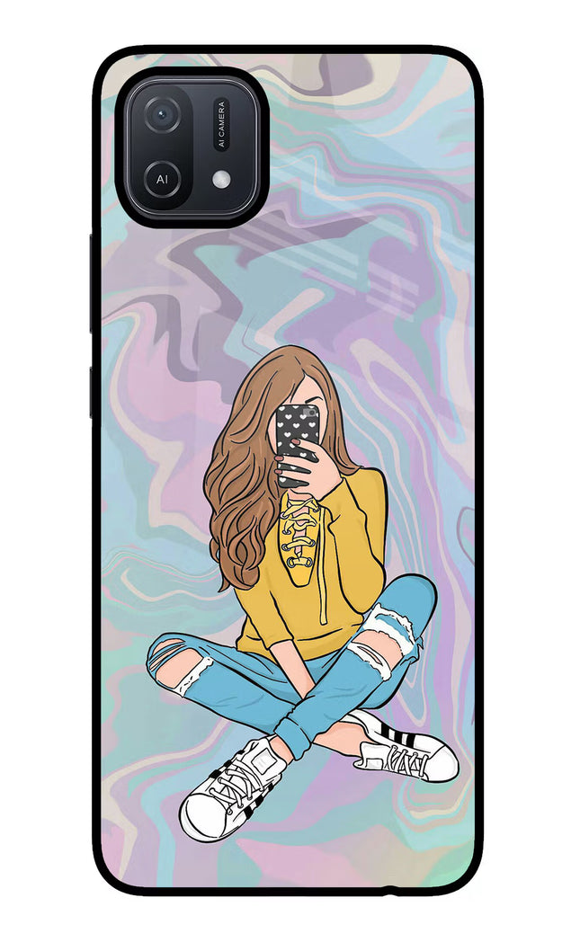 Selfie Girl Oppo A16 Glass Case Back Cover by Casekaro