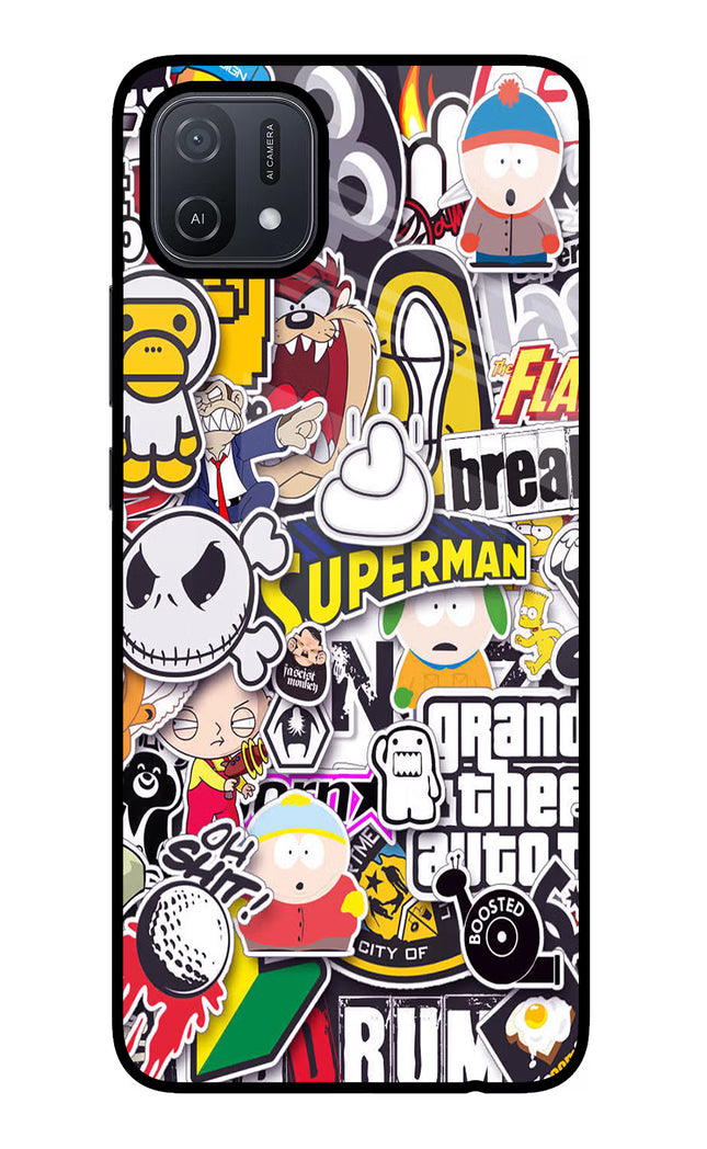Sticker Bomb Oppo A16 Glass Case Back Cover by Casekaro