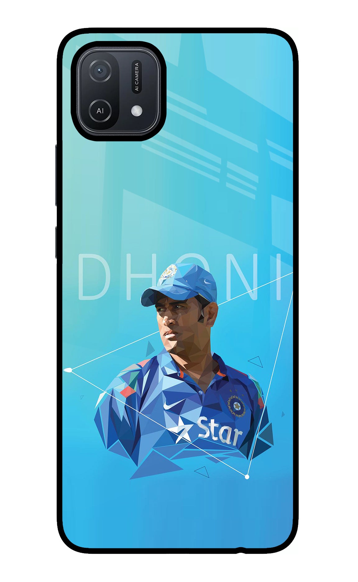 Dhoni Artwork Oppo A16 Glass Case