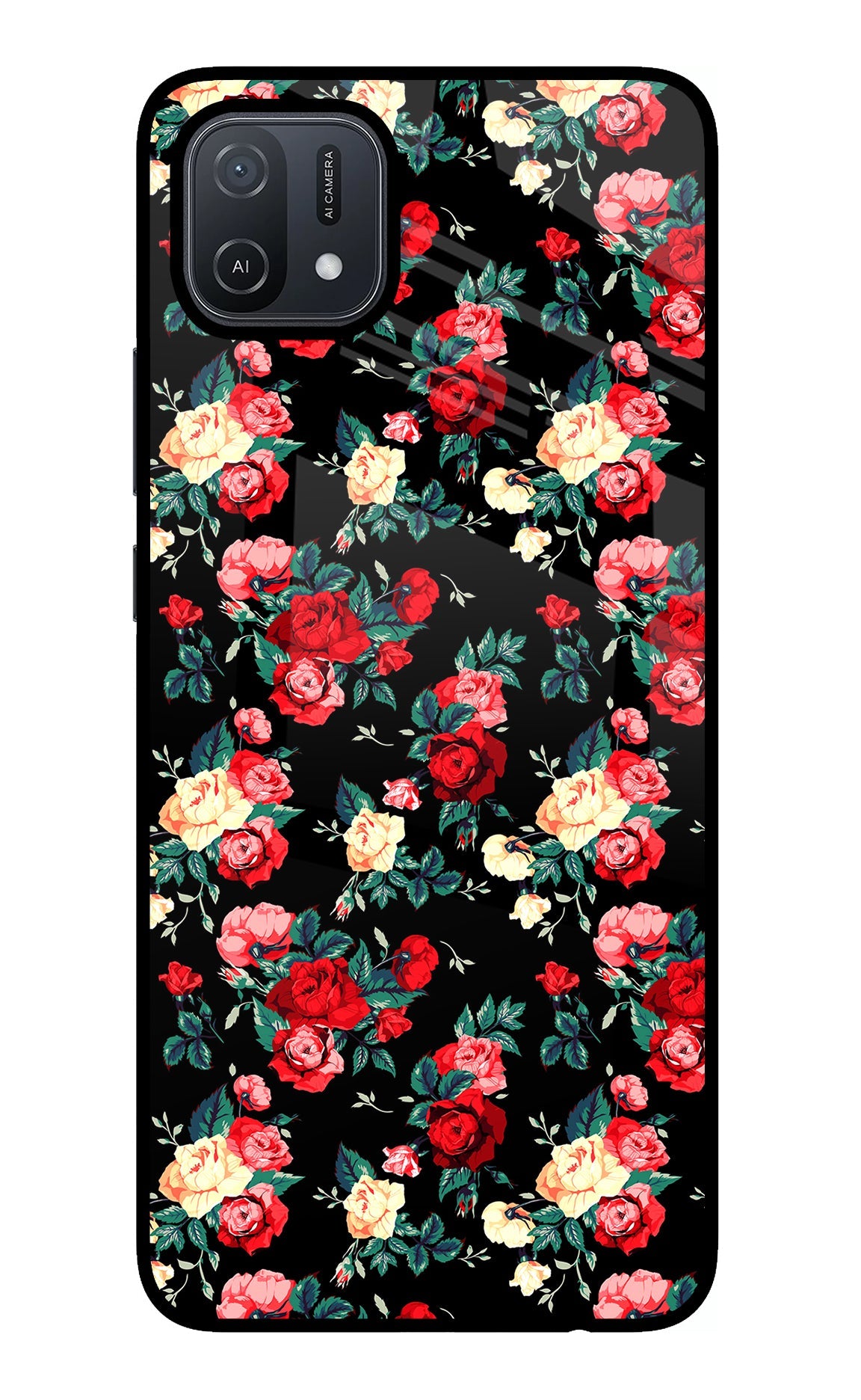 Rose Pattern Oppo A16 Glass Case