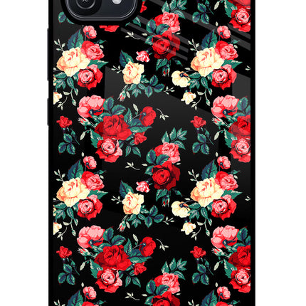 Rose Pattern Oppo A16 Glass Case Back Cover by Casekaro