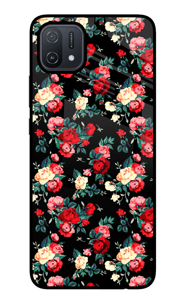 Rose Pattern Oppo A16 Glass Case Back Cover by Casekaro