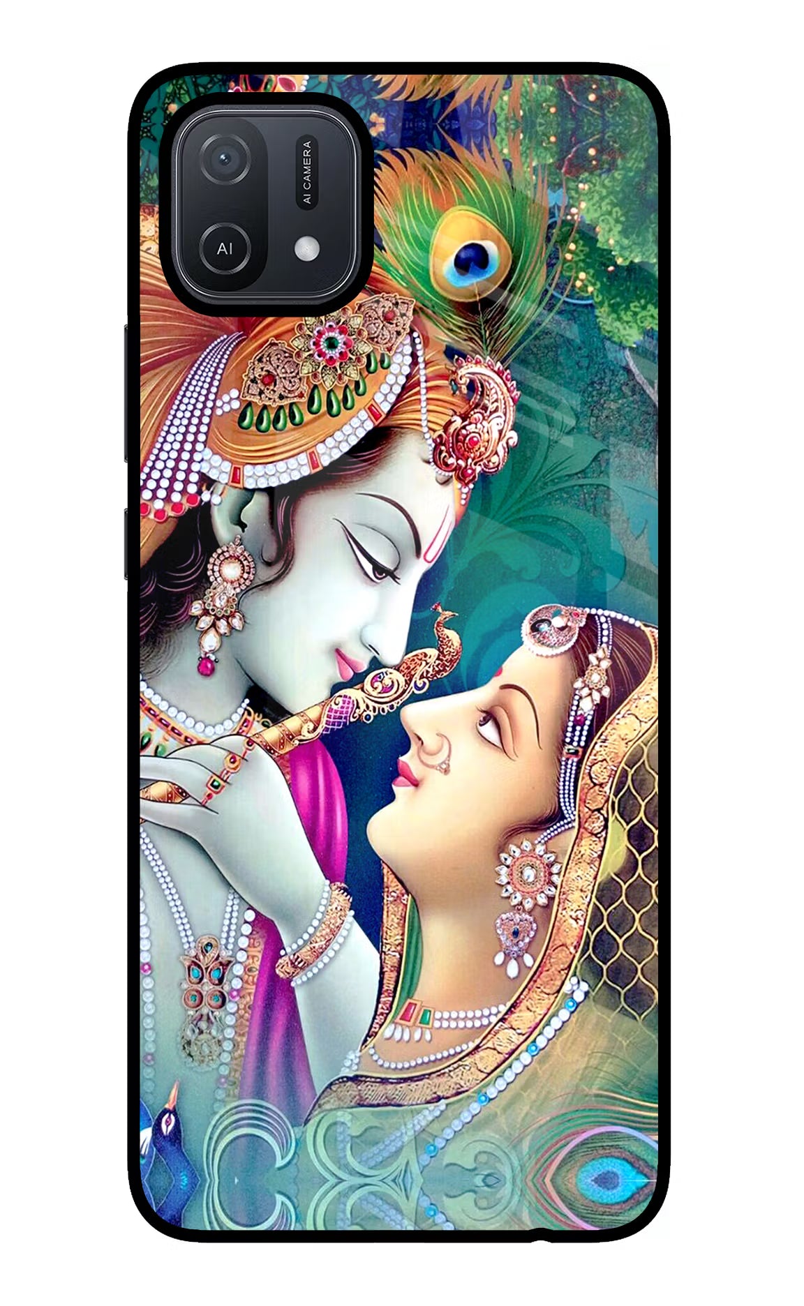 Lord Radha Krishna Oppo A16 Glass Case Back Cover by Casekaro
