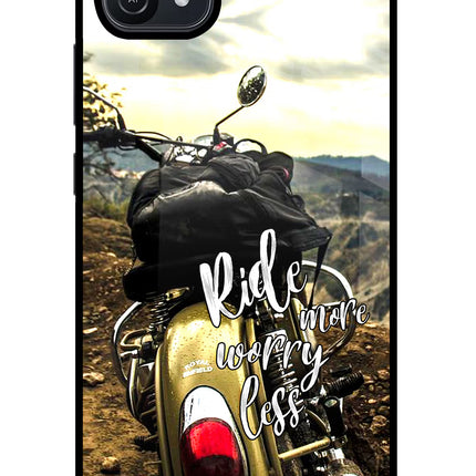 Ride More Worry Less Oppo A16 Glass Case Back Cover by Casekaro