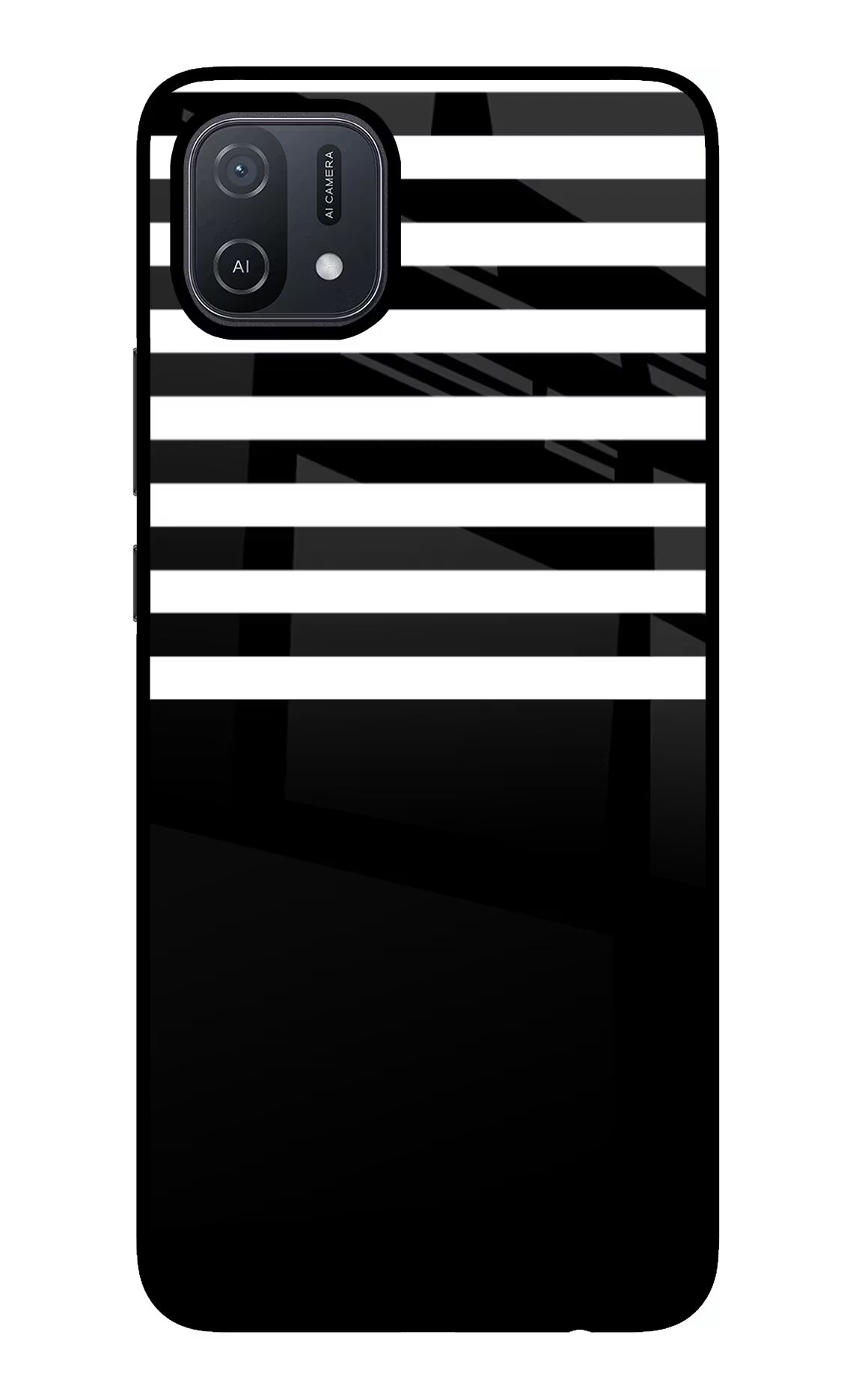 Black and White Print Oppo A16 Glass Case Back Cover by Casekaro