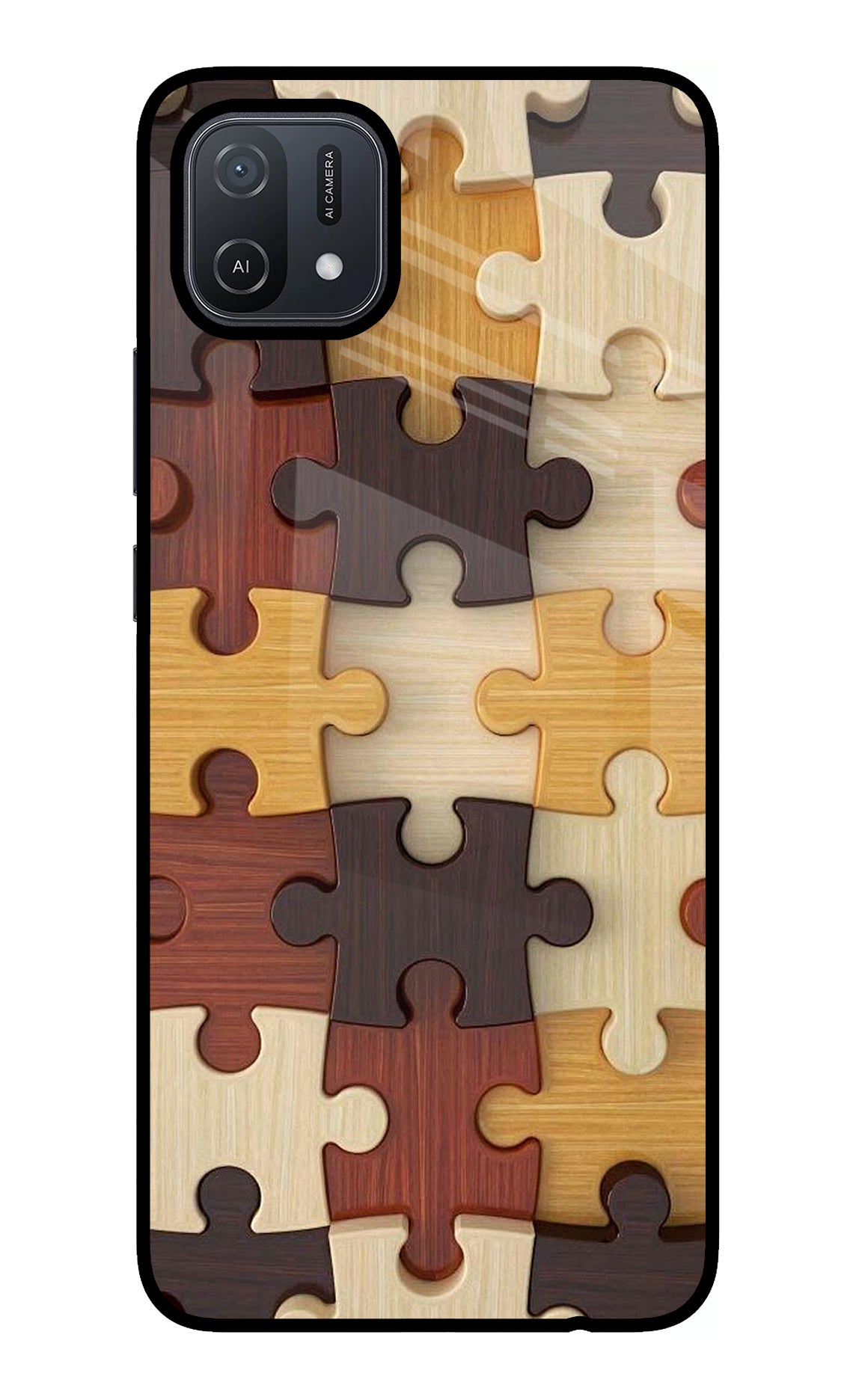 Wooden Puzzle Oppo A16 Glass Case