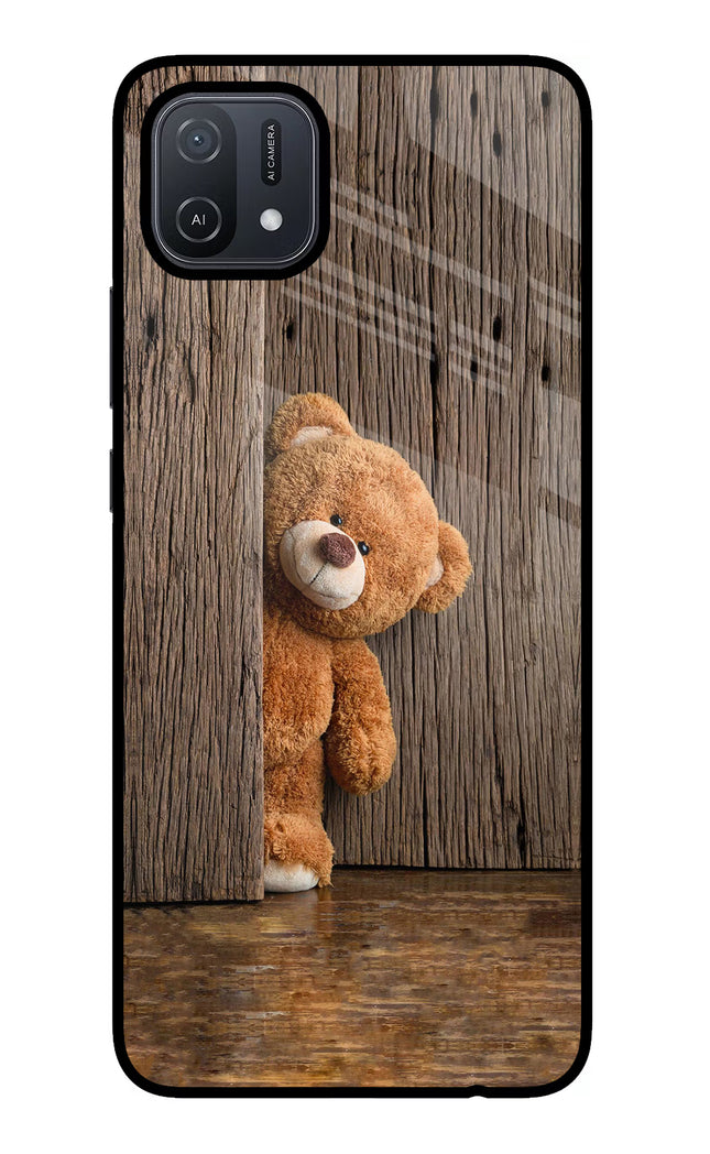 Teddy Wooden Oppo A16 Glass Case Back Cover by Casekaro