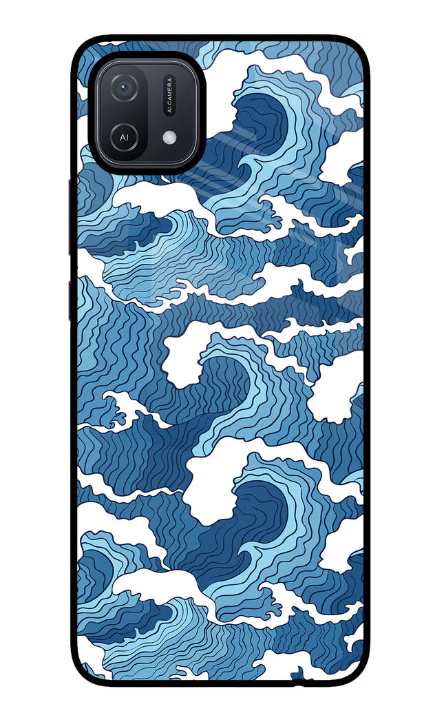 Blue Waves Oppo A16 Glass Case Back Cover by Casekaro