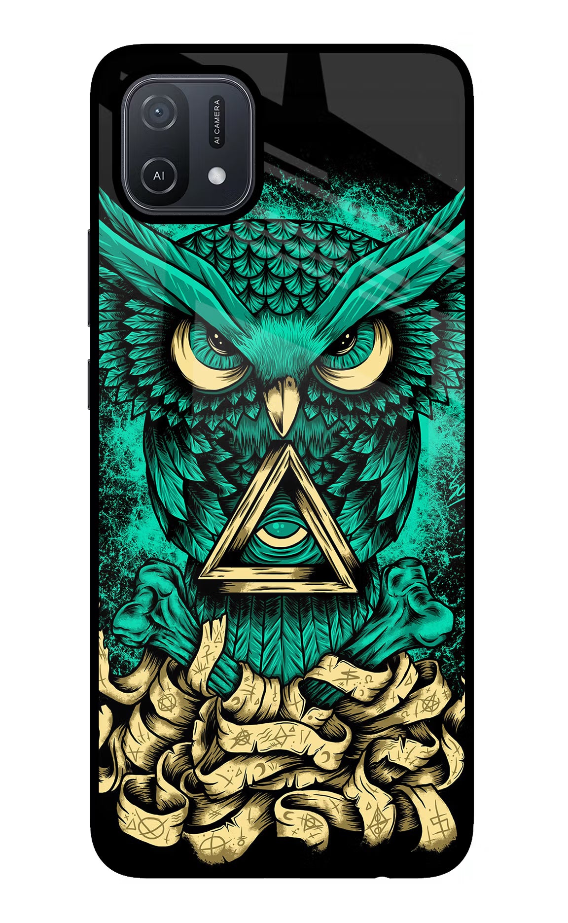 Green Owl Oppo A16 Glass Case