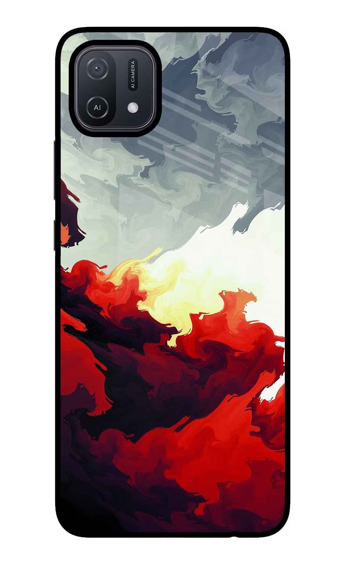 Fire Cloud Oppo A16 Glass Case Back Cover by Casekaro
