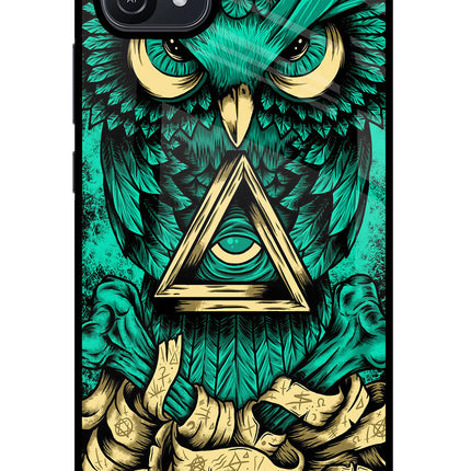 Green Owl Oppo A16 Glass Case Back Cover by Casekaro