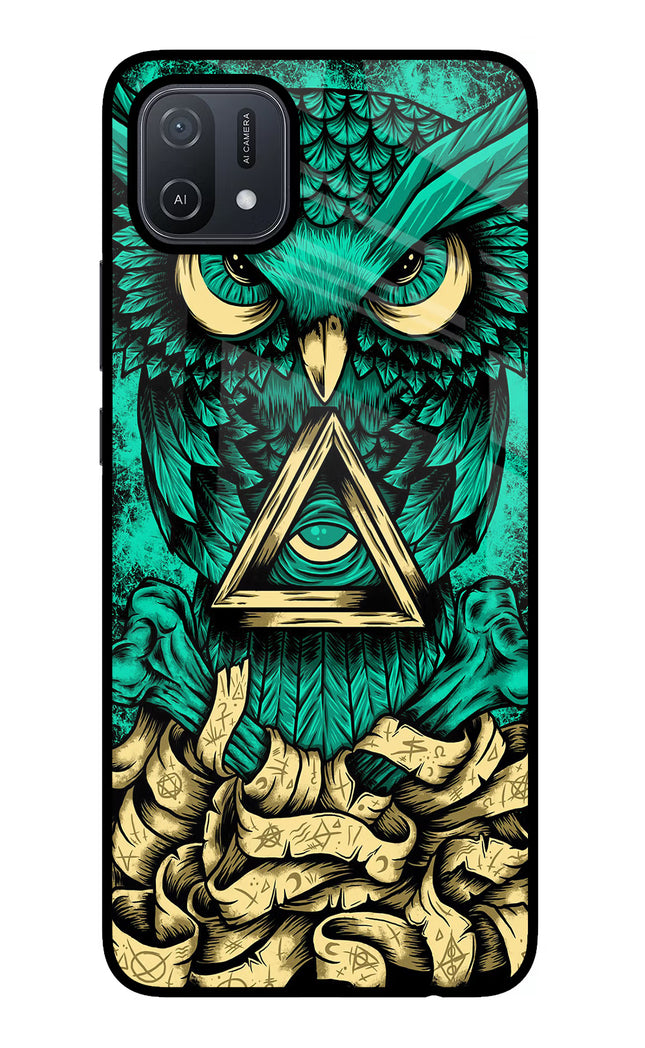 Green Owl Oppo A16 Glass Case Back Cover by Casekaro