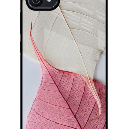 White Pink Leaf Oppo A16 Glass Case Back Cover by Casekaro