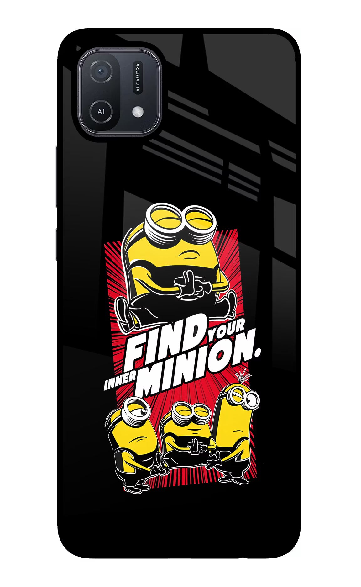Find your inner Minion Oppo A16 Glass Case Back Cover by Casekaro