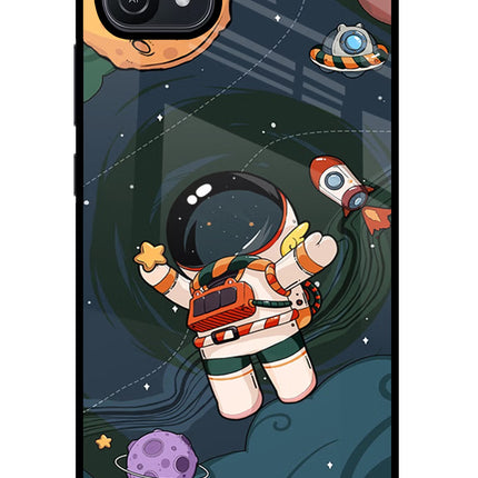 Cartoon Astronaut Oppo A16 Glass Case Back Cover by Casekaro