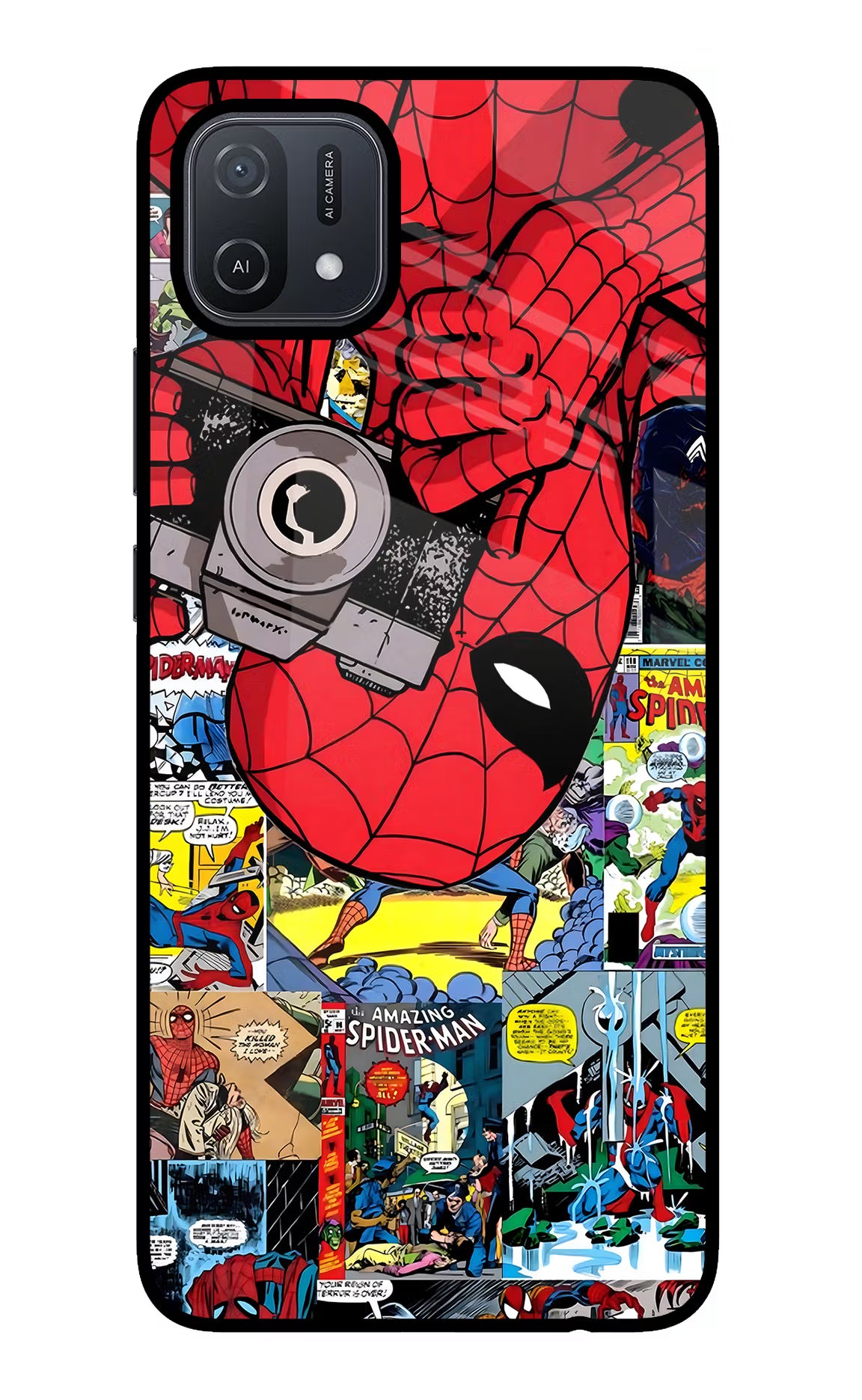 Spider Man Oppo A16 Glass Case Back Cover by Casekaro