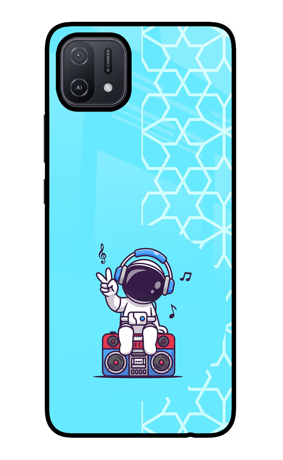 Cute Astronaut Chilling Oppo A16 Glass Case Back Cover by Casekaro