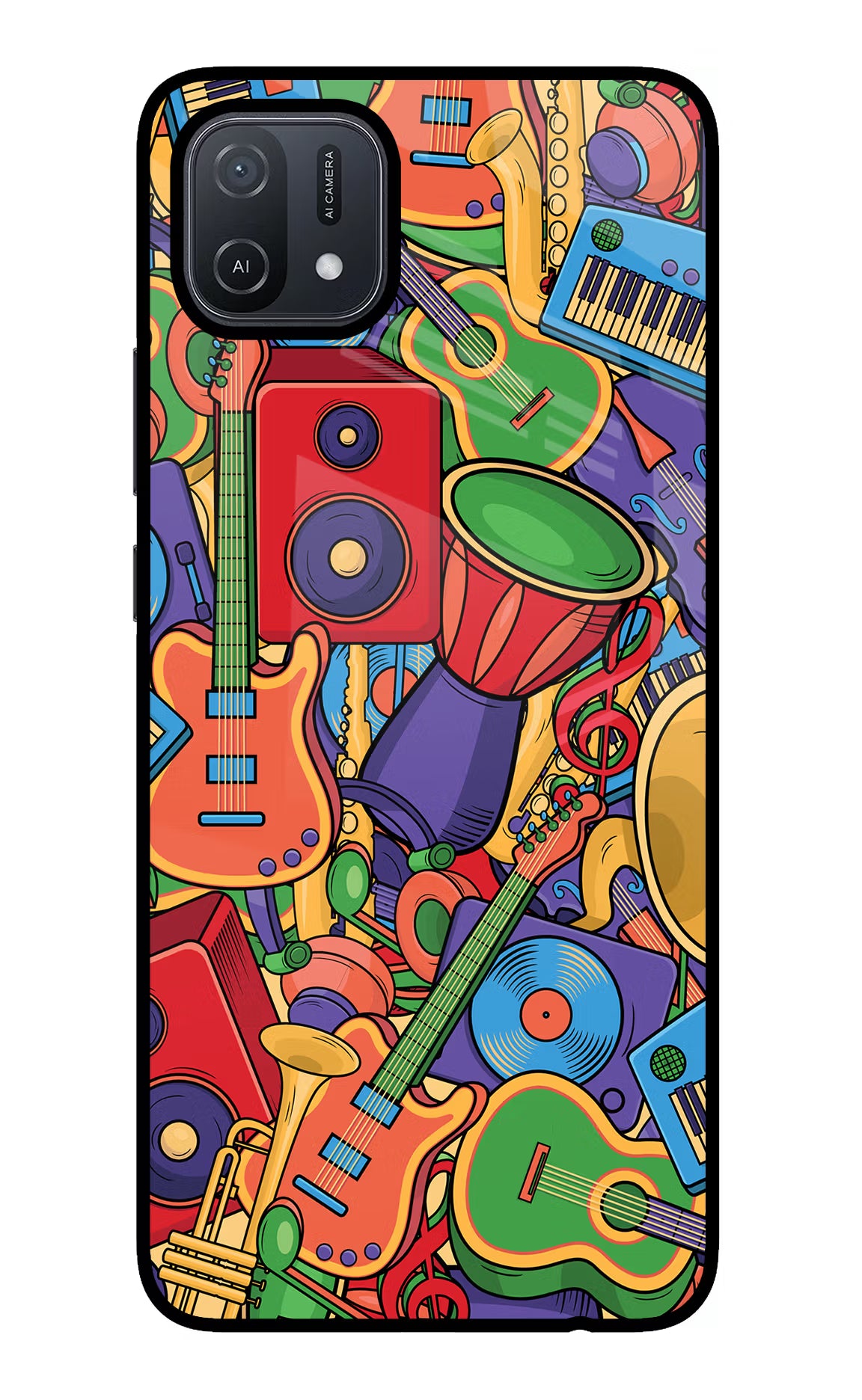 Music Instrument Doodle Oppo A16 Glass Case Back Cover by Casekaro