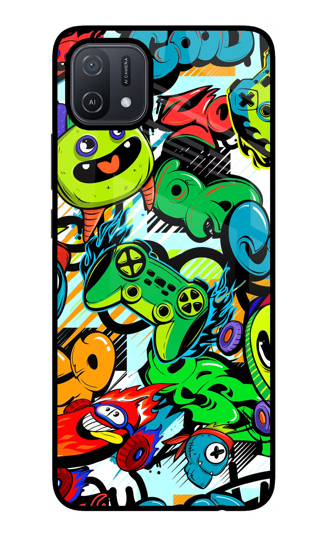 Game Doodle Oppo A16 Glass Case Back Cover by Casekaro